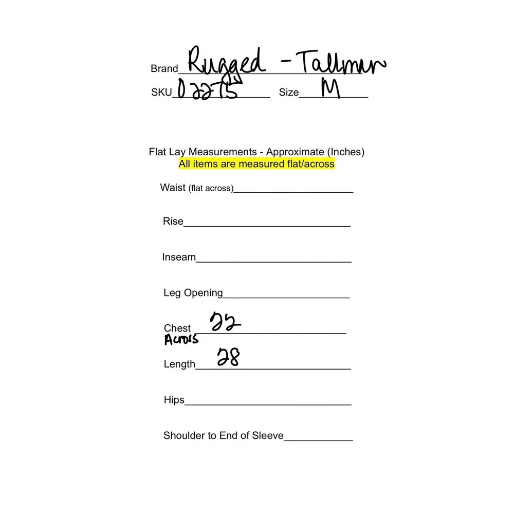 Rugged Tallman measurements chest